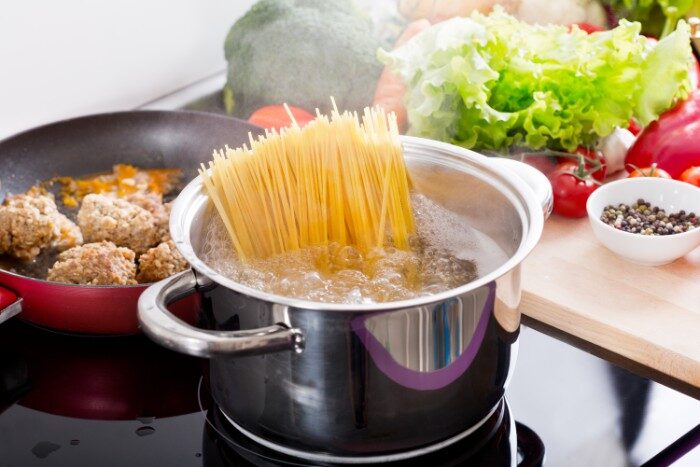 Pasta cooked in purified water to improve taste and texture