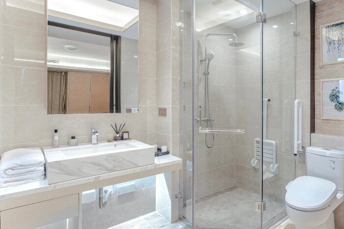 Spotless bathroom showcasing benefits of softened water