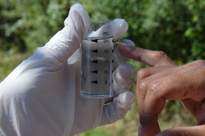 Well water sample collected for professional water quality testing