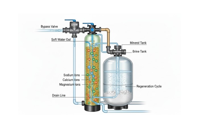 How a salt-based water softener works
