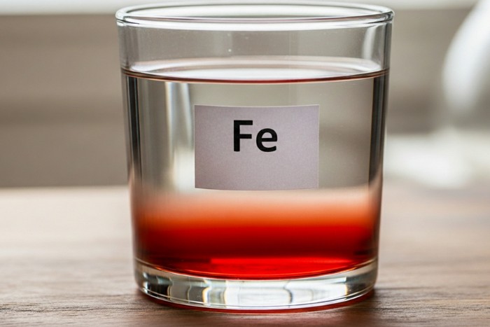 Glass of water showing iron content for removal